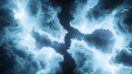 Stormy night sky, lightning strikes, dark clouds, dramatic weather, background for design