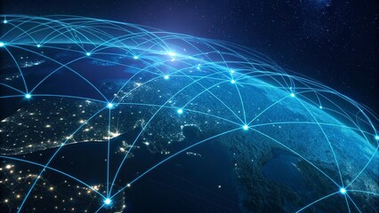Obraz premium Artificial Intelligence Networks. A set of glowing blue connections fills the dark background