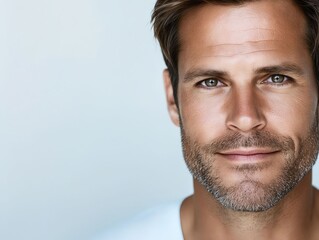 Fototapeta premium A man with a white shirt is looking at the camera