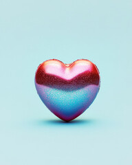 Fototapeta premium Glittery heart with radiant pink to teal gradient on pastel blue background