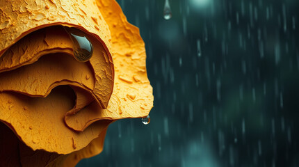 Fototapeta premium Rain-soaked petals, water droplets clinging to delicate layers. A close-up capturing the beauty of nature's details.