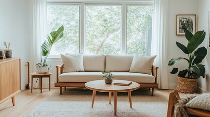 Fototapeta premium Modern living room with sofa, chairs, and stylish decor