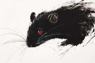 illustration of a black rat with red eyes
