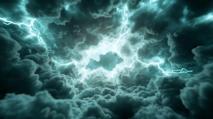 Stormy sky, lightning flashes, dark clouds, dramatic weather, background for design