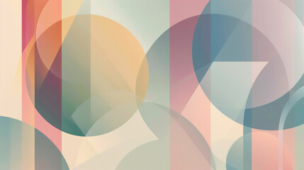 A minimalist geometric design with overlapping translucent shapes in pastel hues, creating a calming and harmonious composition