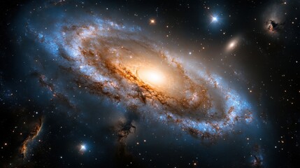 Obraz premium A swirling galaxy in deep shades of blue surrounded by faint stardust