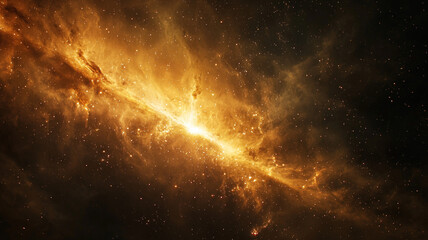 Obraz premium Golden nebula glowing brightly in the depths of space surrounded by cosmic dust and dark void