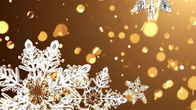 gold christmas background with snowflakes and gold sequins