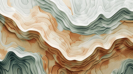 Fototapeta premium A topographic abstract design featuring layered gradients in earthy tones, mimicking a 3D map of undulating terrain