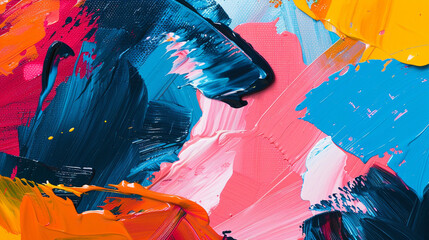 A vibrant abstract painting with bold, sweeping brushstrokes in contrasting warm and cool colors, creating a sense of movement and energy