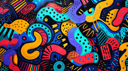 A vibrant graffiti-inspired abstract with bold splashes of neon colors and dynamic shapes, capturing urban youth culture