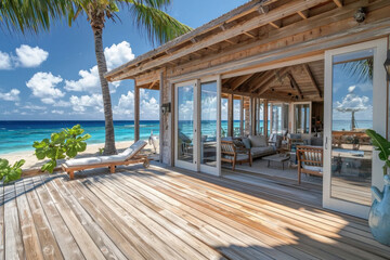 Fototapeta premium Coastal Beach House with Oceanfront Deck