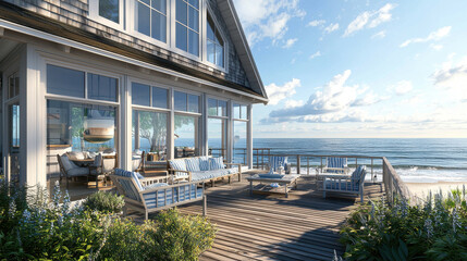 Coastal Home Deck with Nautical Furniture