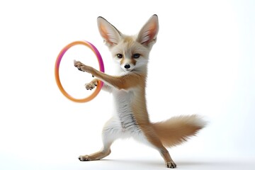 Obraz premium Fennec Fox in Motion with a Toy Hoop