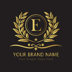 Letter Luxury brand logo design with a royal gold crown emblem and elegant typography
