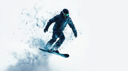 Obraz premium a snowboarder jumps through snow on a white background