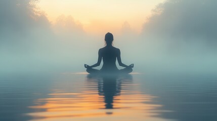A person is doing medication with tranquil peaceful settings.