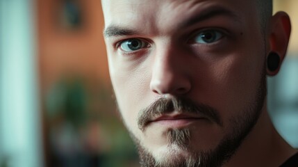 Obraz premium Close-up shot of a man's face with a thick beard, suitable for various uses including editorial and commercial purposes