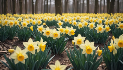 Obraz premium Vibrant Yellow Daffodil Field in Full Bloom