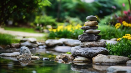 Meditation tranquil background with rock.