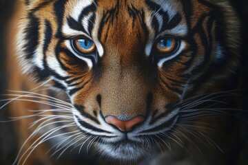 Naklejka premium close up of a tiger face with blue eyes