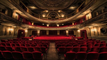 Vacant Velvet Seats in a Red Theater: An Interior View of an Empty Auditorium