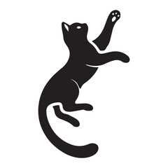 Silhouette of a playful black cat leaping