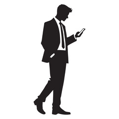 Obraz premium Silhouette of a Businessman Using Smartphone