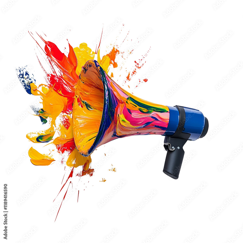Aufkleber A vibrant image depicting a megaphone with paint exploding from its opening, symbolizing powerful communication and creative expression.