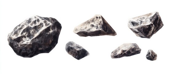 collection of gray rocks on white background