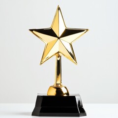 a gold star trophy on a black base