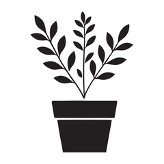 Silhouette of a potted plant with simple leaves
