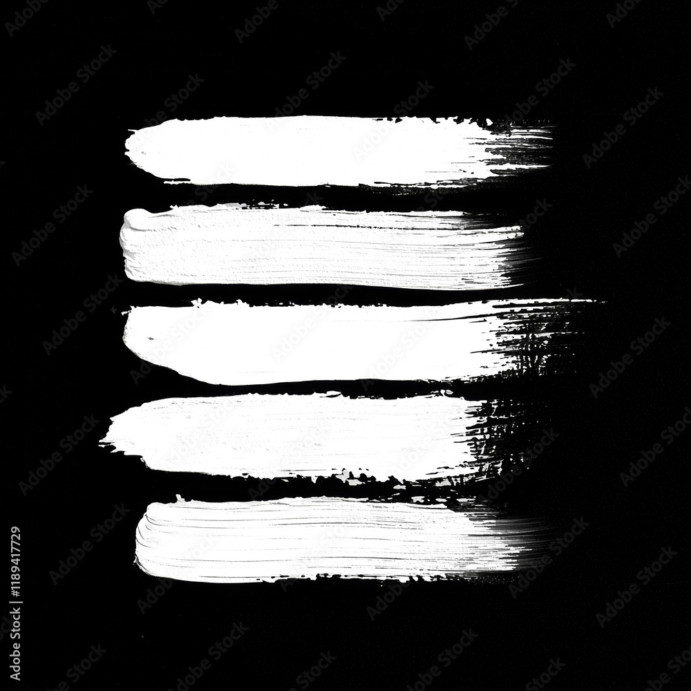 Aufkleber The image shows five horizontal white paint strokes of varying thickness and texture on a black background creating an abstract design.