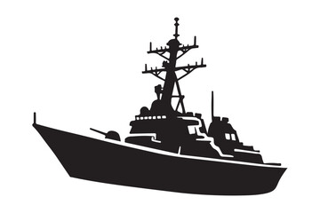 Silhouette illustration of a military destroyer ship