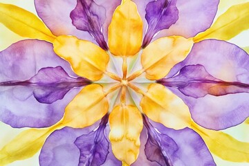 A beautiful watercolor painting of a purple and yellow flower
