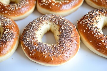 A platter filled with bagels covered in sesame seeds, ideal for breakfast or snack