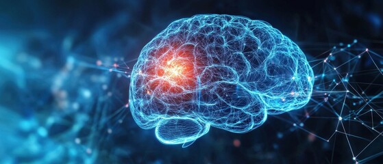 3d render of human brain with red spot and network connection