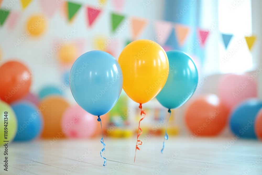 Aufkleber colorful toys and balloons create a joyful atmosphere in a cheerful child playroom filled with vivid