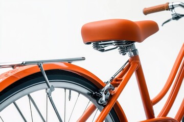 Close-up view of a bicycle with an orange seat, ideal for use in advertising or editorial content