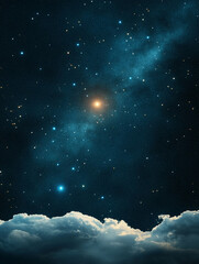 Starry night sky over clouds reveals cosmic beauty