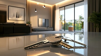 Modern Keys Resting on a Gleaming Surface: Luxurious Home Interior