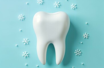 Realistic isolated tooth on a blue background. Closure of one tooth, Illustration of healthy teeth. Dental design for dentistry, healthcare, hygiene concepts