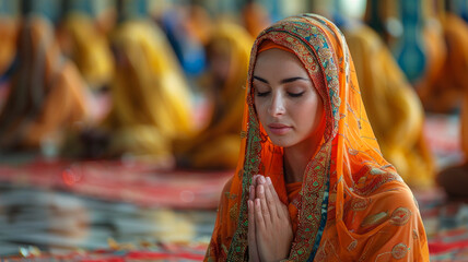 Fototapeta premium Woman in Prayer at Spiritual Gathering 