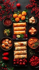 Fototapeta premium Top view of Chinese new year festival table