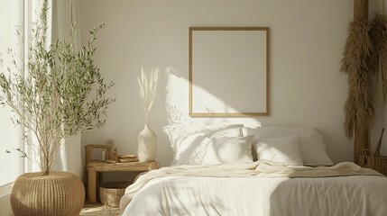 Serene Bedroom: Minimalist Design with Natural Light and Textures