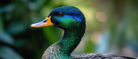 Obraz premium close up of a mallard duck with vibrant green feathers
