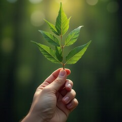 Hand Holding A Branch Of Tree