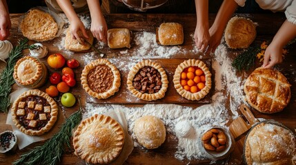 Rustic Kitchen Scene with Homemade Pies and Fresh Ingredients 20