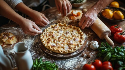 Rustic Kitchen Scene with Homemade Pies and Fresh Ingredients 15