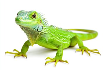 Obraz premium Closeup of an Isolated Iguana on a White Background, Showcasing Its Distinctive Eye and Tail Features